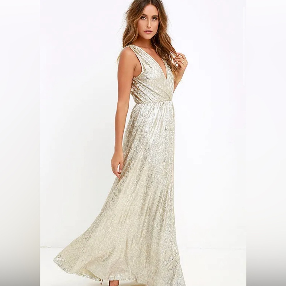 All the Shimmers, Gold Maxi Dress-Lulu SZ Large